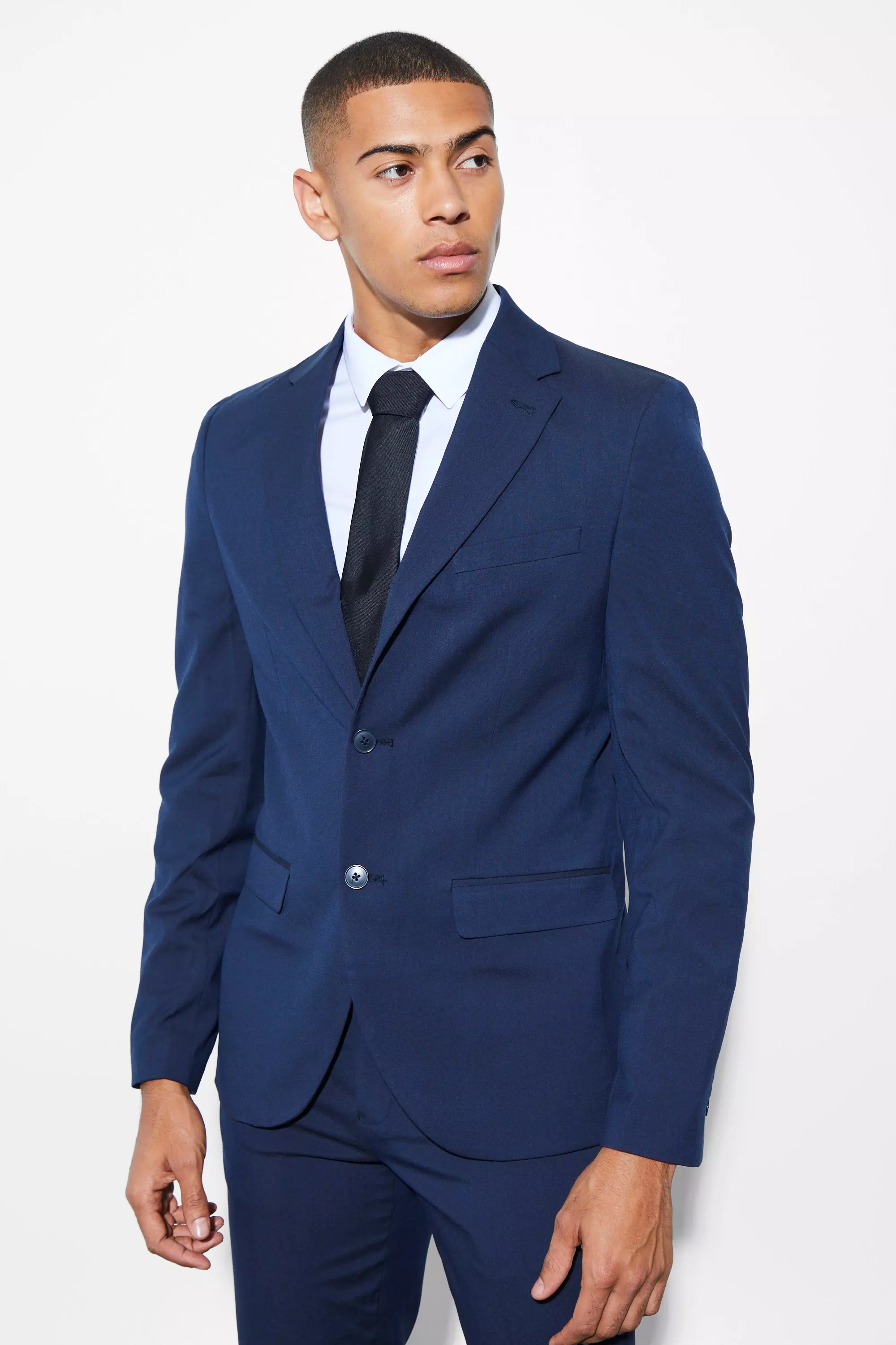 Navy Slim Single Breasted Suit Jacket