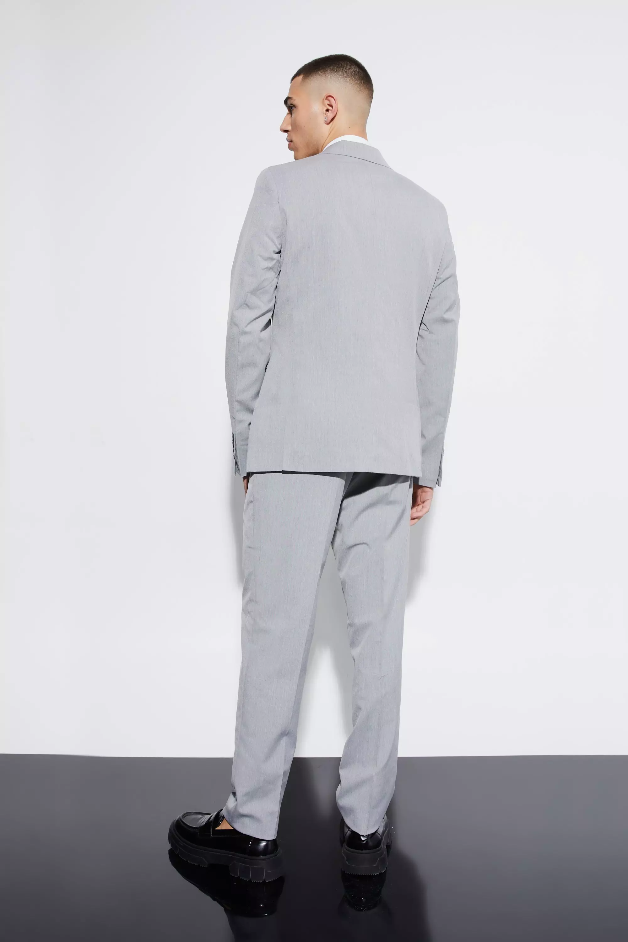 Grey Slim Double Breasted Suit Jacket alternative image