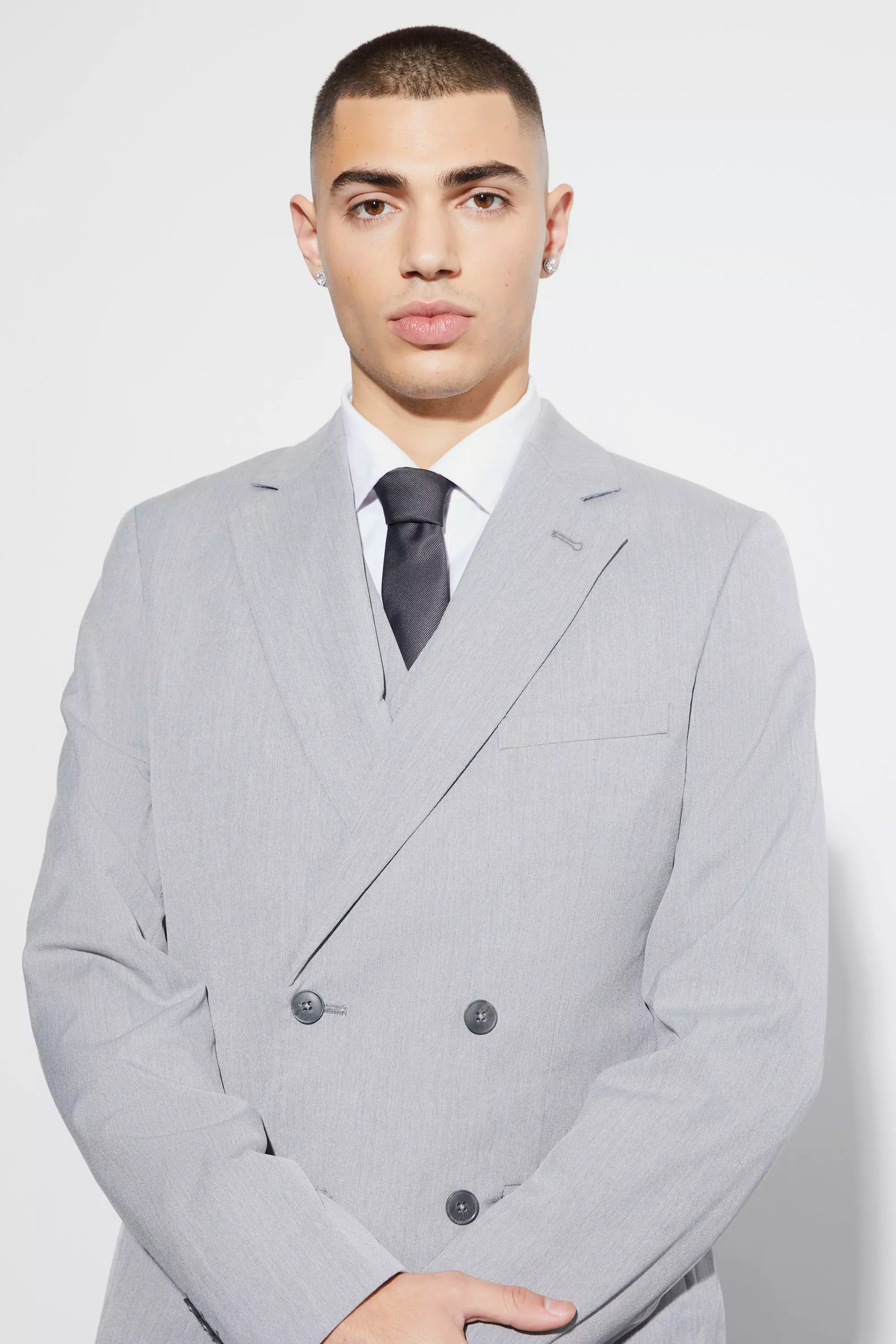 Grey Slim Double Breasted Suit Jacket alternative image