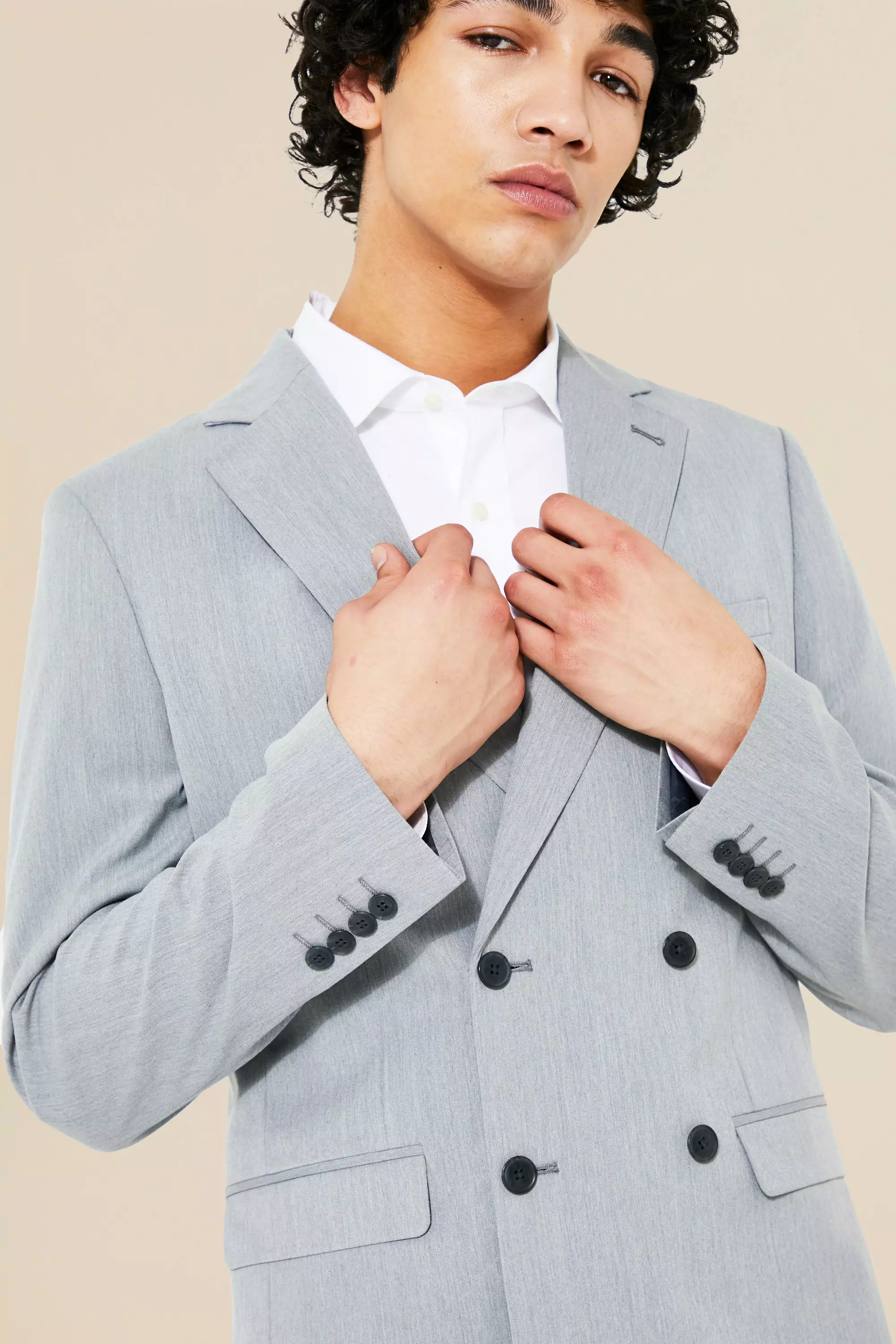 Grey Slim Double Breasted Suit Jacket alternative image