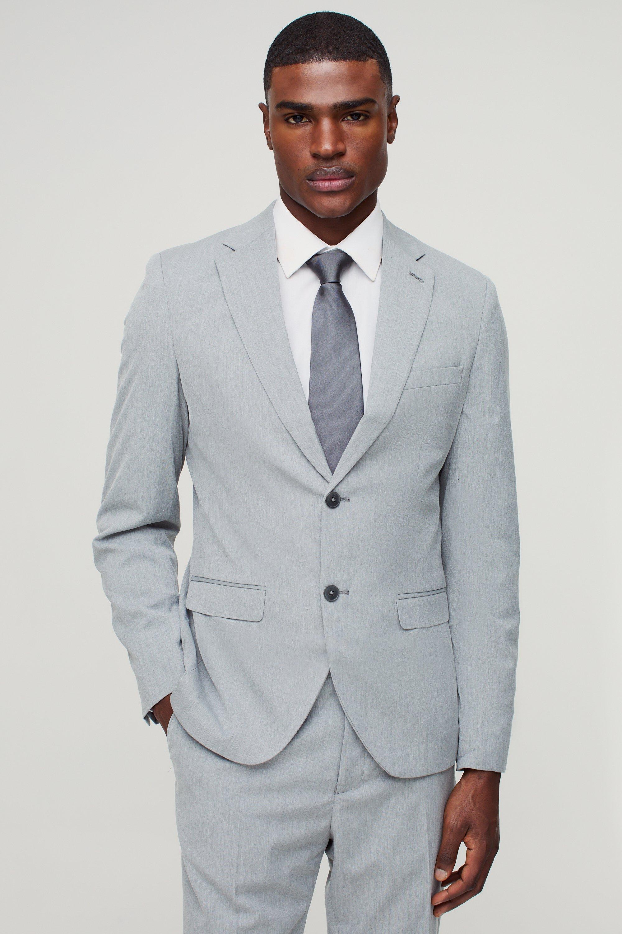 Grey Slim Single Breasted Suit Jacket