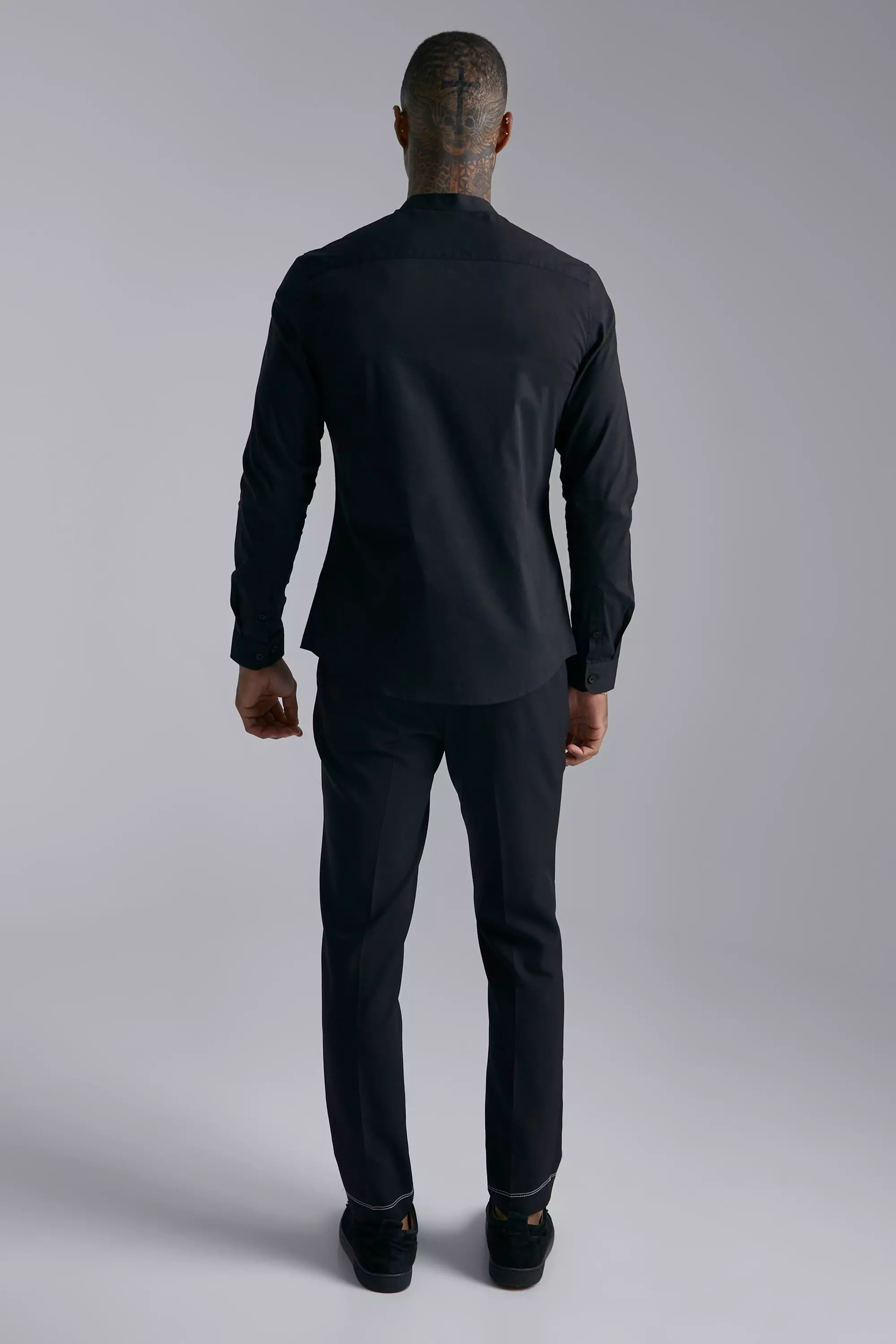 Black Long Sleeve Slim Grandad Shirt alternative image