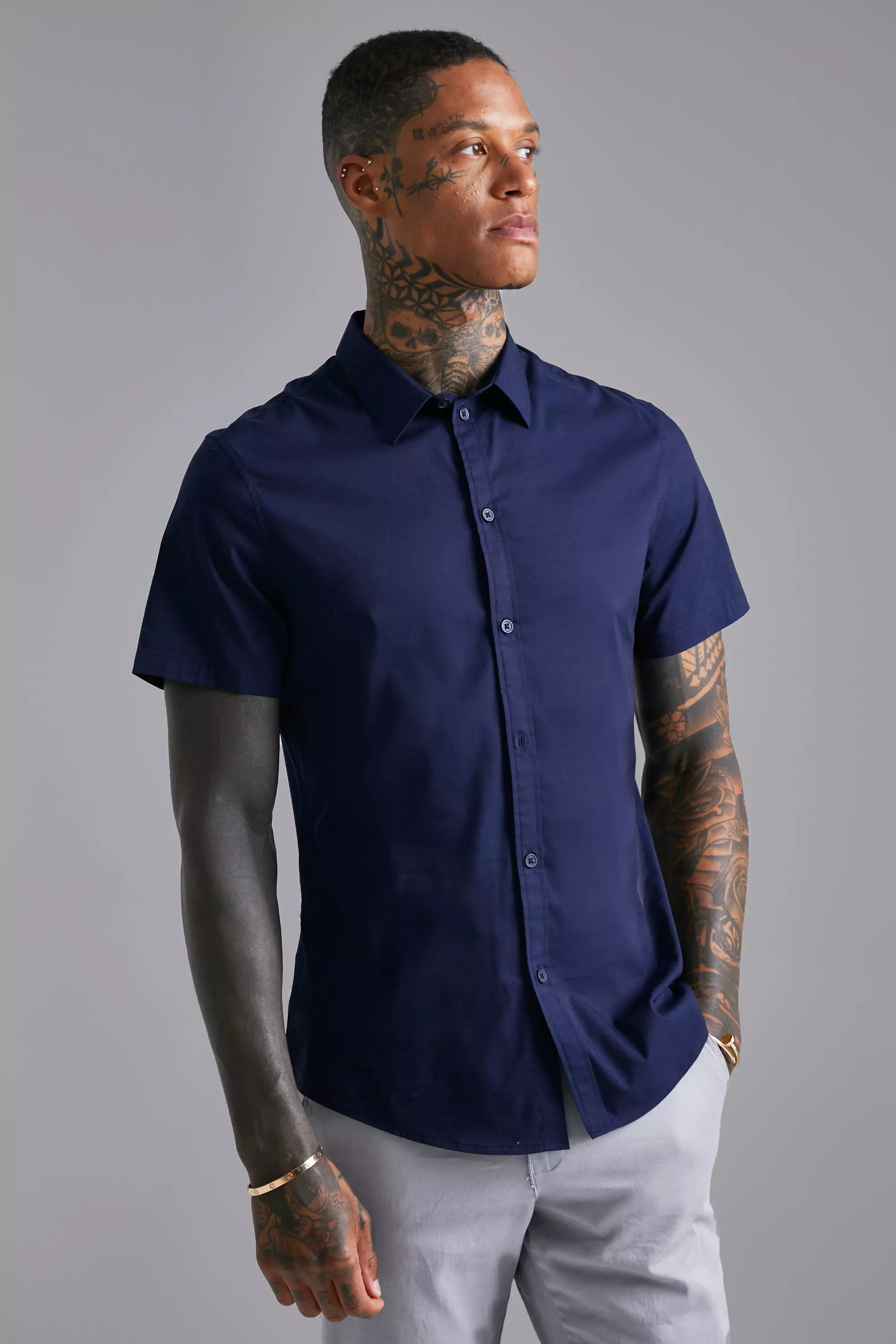 Men's Slim Fit Short Sleeve Shirts | boohooMAN USA