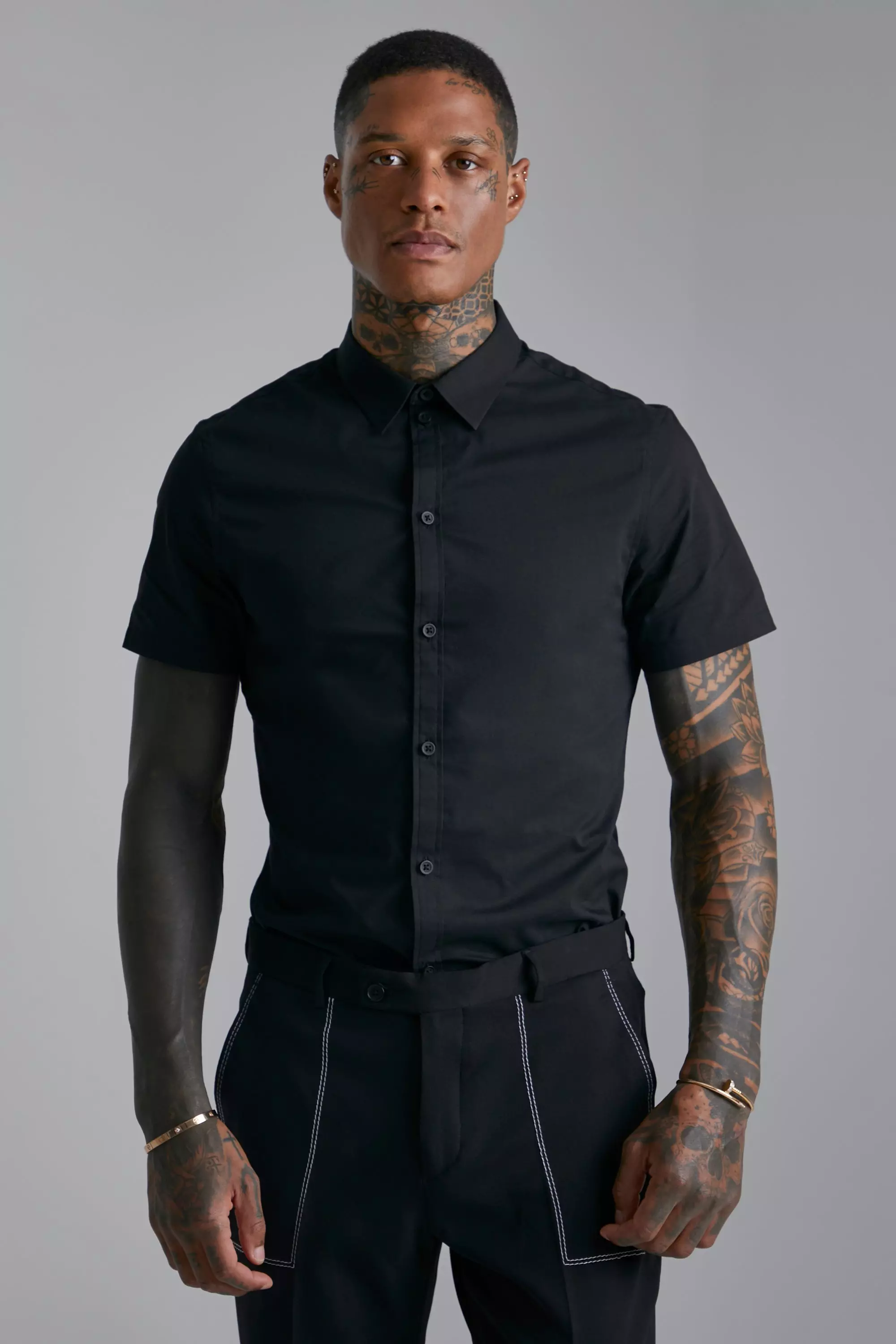 Short Sleeve Slim Fit Shirt Black