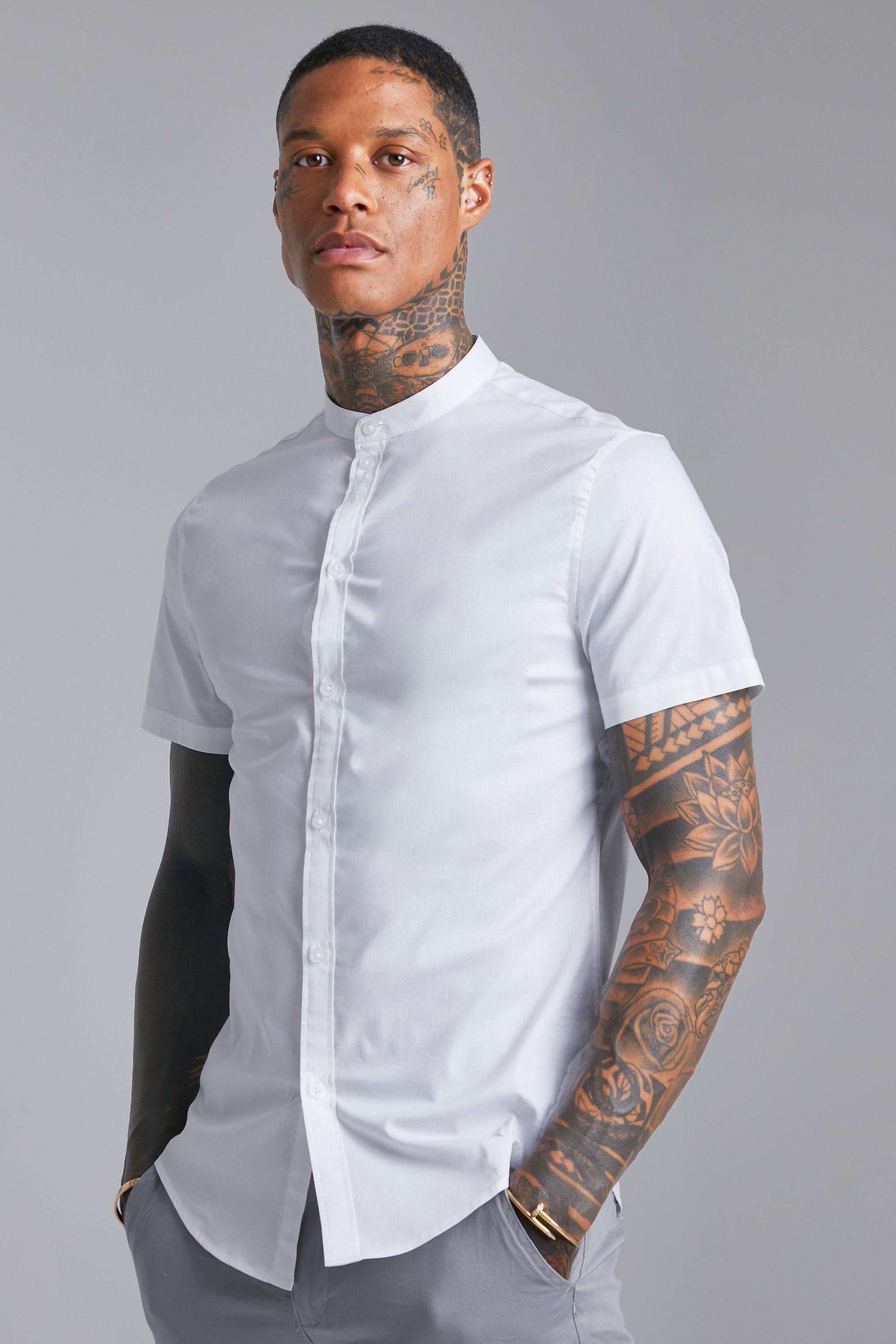 Mens Grandad Shirts | Collarless Shirts Men | boohooMAN USA