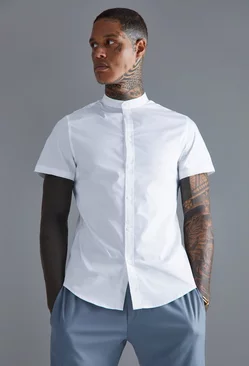 White Short Sleeve Grandad Slim Shirt