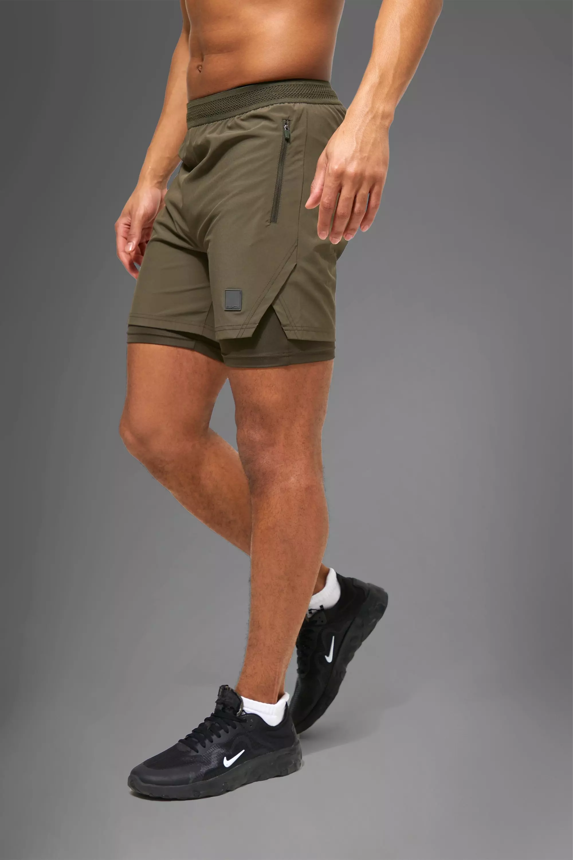 Man Active Performance Regular Fit 5inch 2-in-1 Shorts Khaki