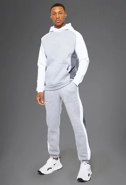 Grey Man Active Colour Block Hooded Tracksuit