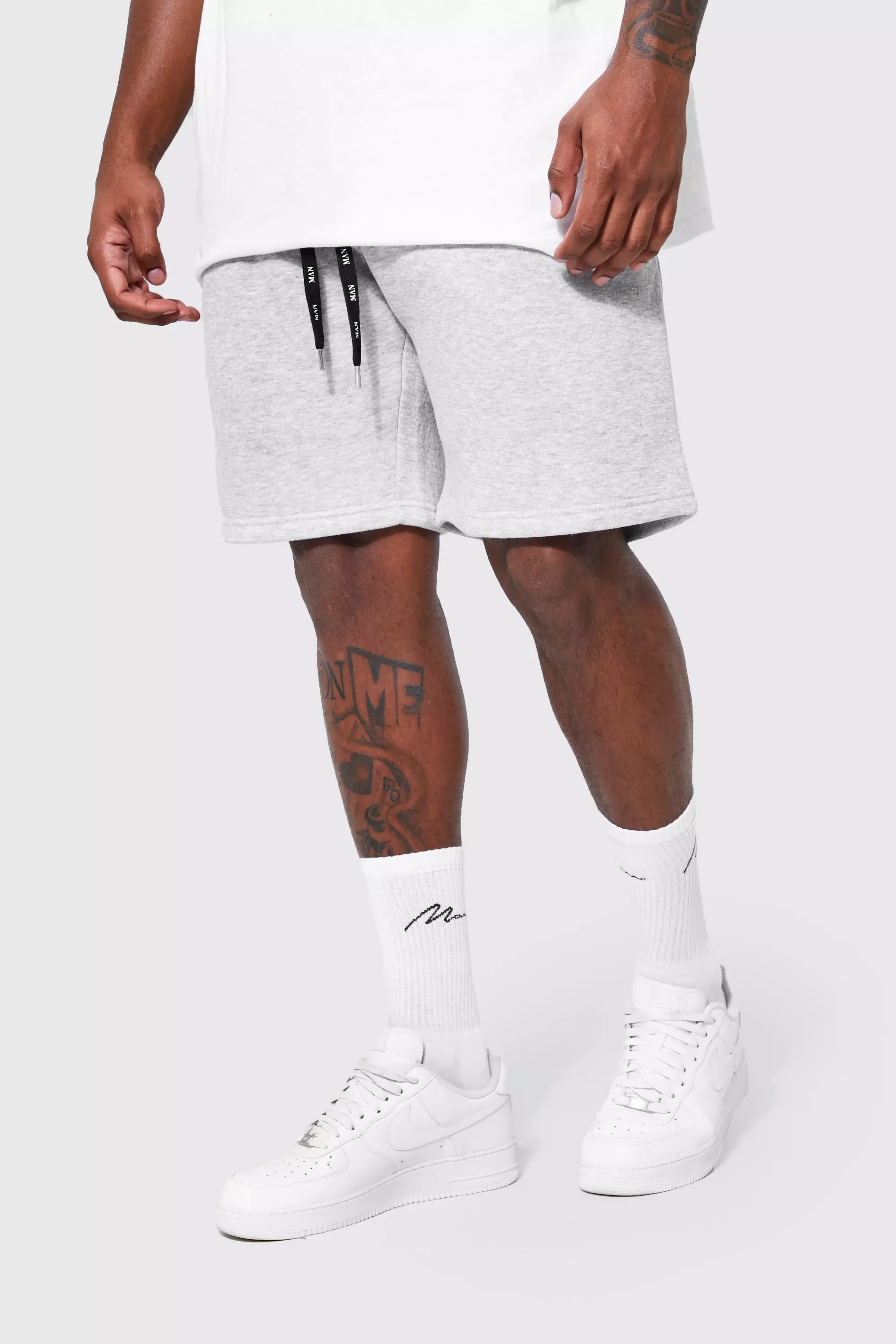 Plus Sweat Shorts With Man Drawcords Grey marl