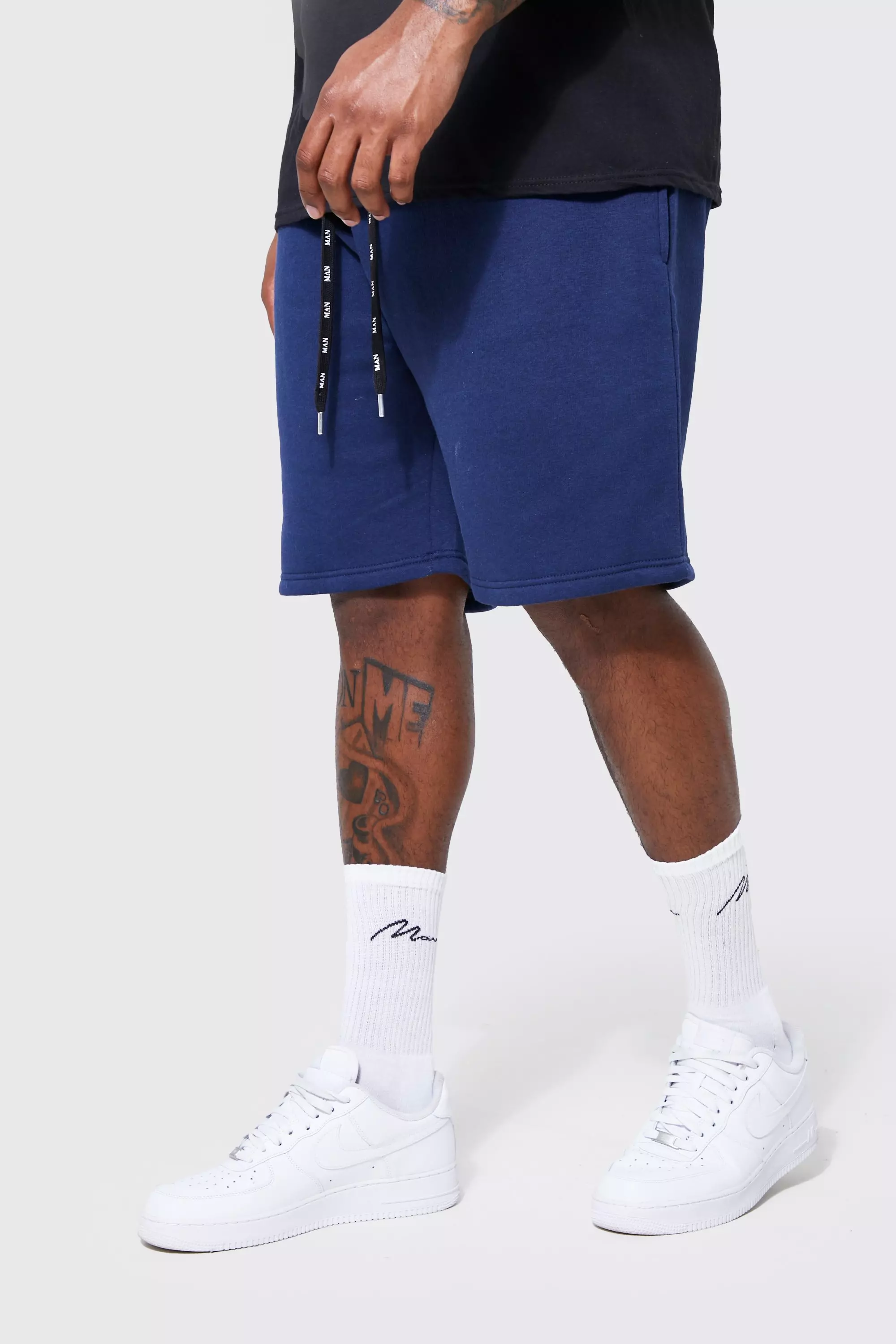 Plus Sweat Shorts With Man Drawcords Navy