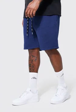 Navy Plus Sweat Shorts With Man Drawcords
