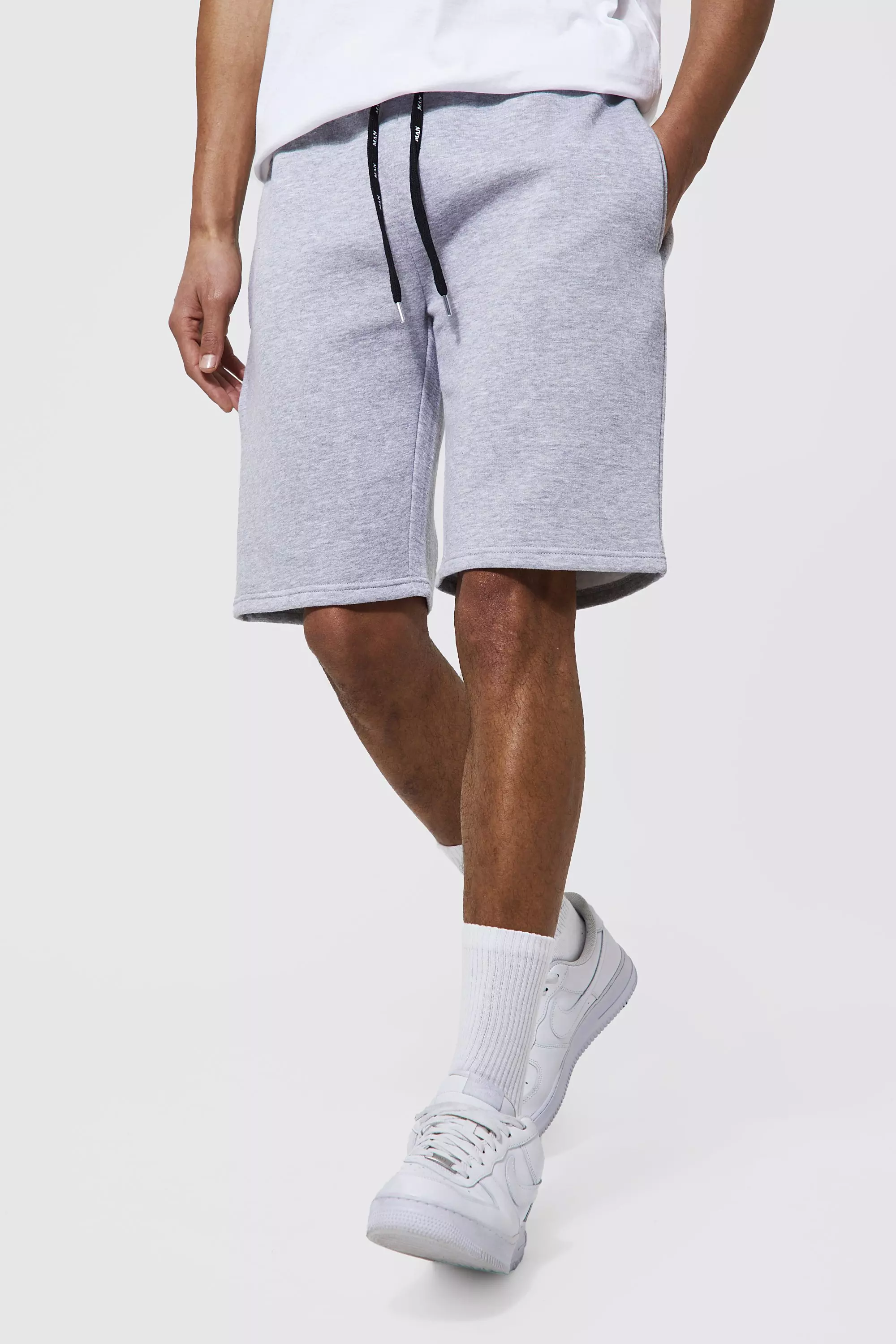 Grey Tall Sweat Shorts With Man Drawcords