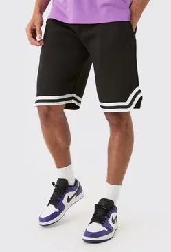 Black Tall Basketball Sweat Shorts With Tapes