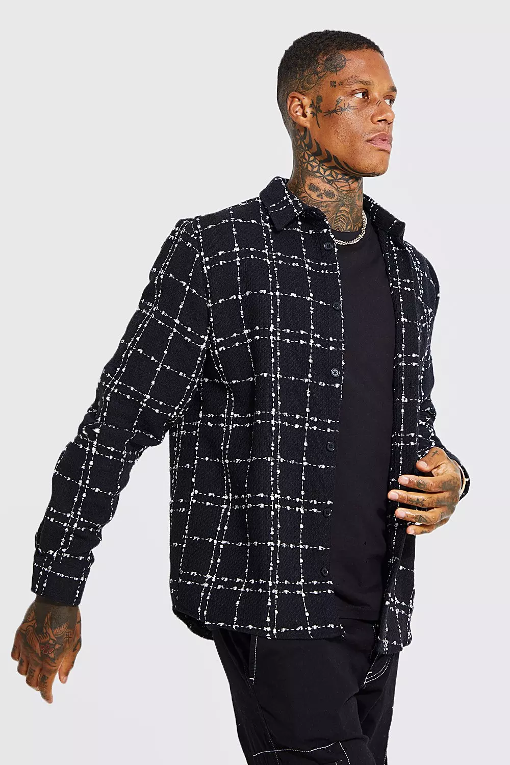 Heavyweight Textured Plaid Overshirt | boohooMAN USA