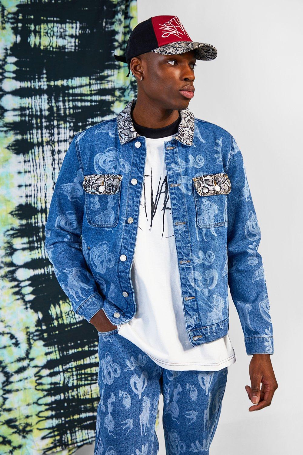 Regular Fit Denim Jacket With Snake Detail