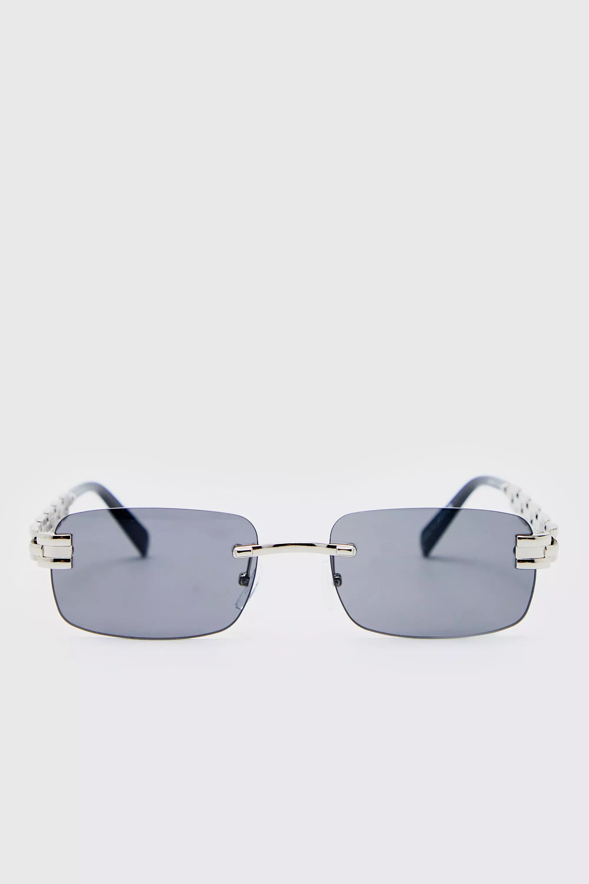 Metal Chain Frameless Sunglasses | boohooMAN USA