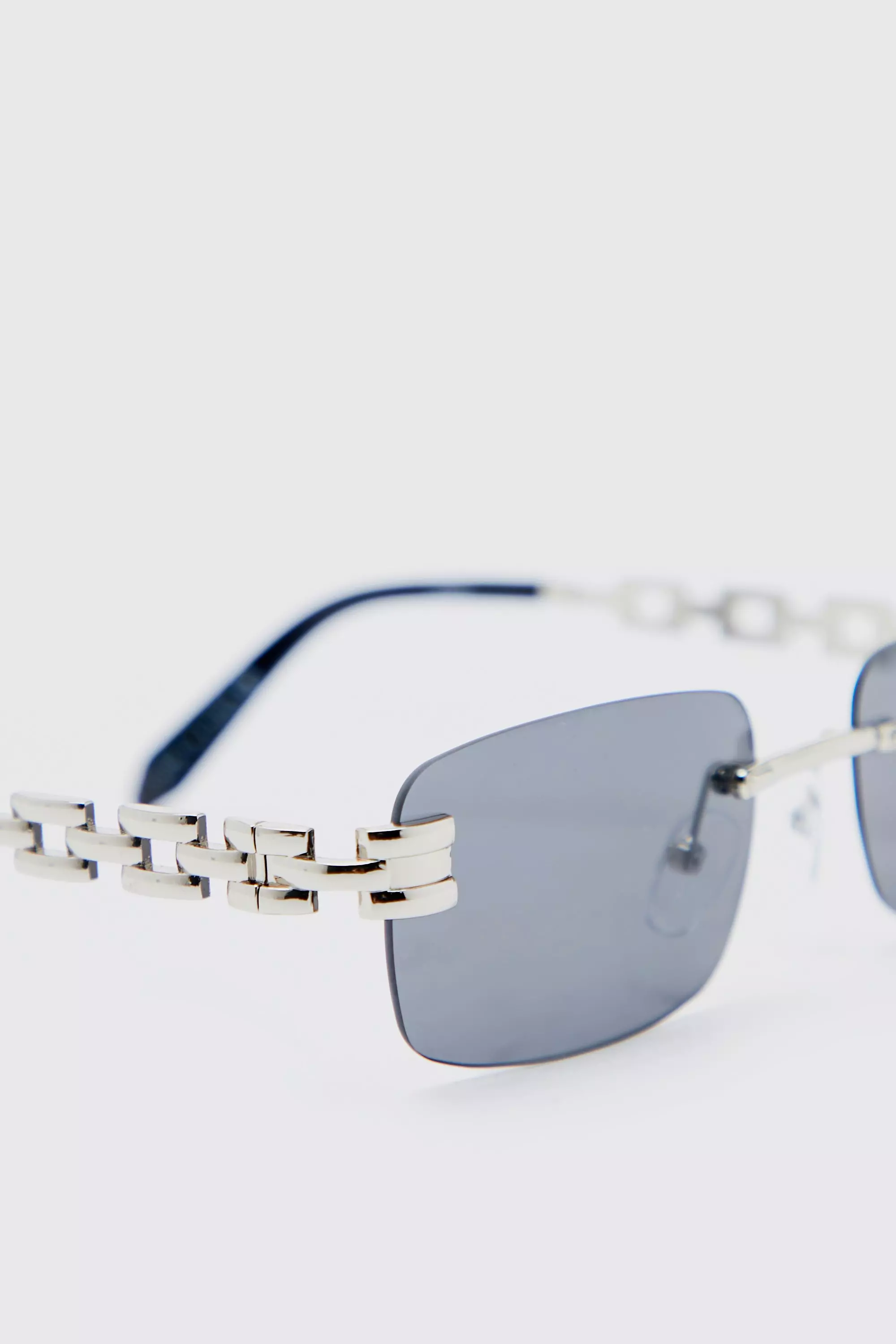 Black  Metalen Frameloze Zonnebril Met Ketting Detail alternatieve afbeelding