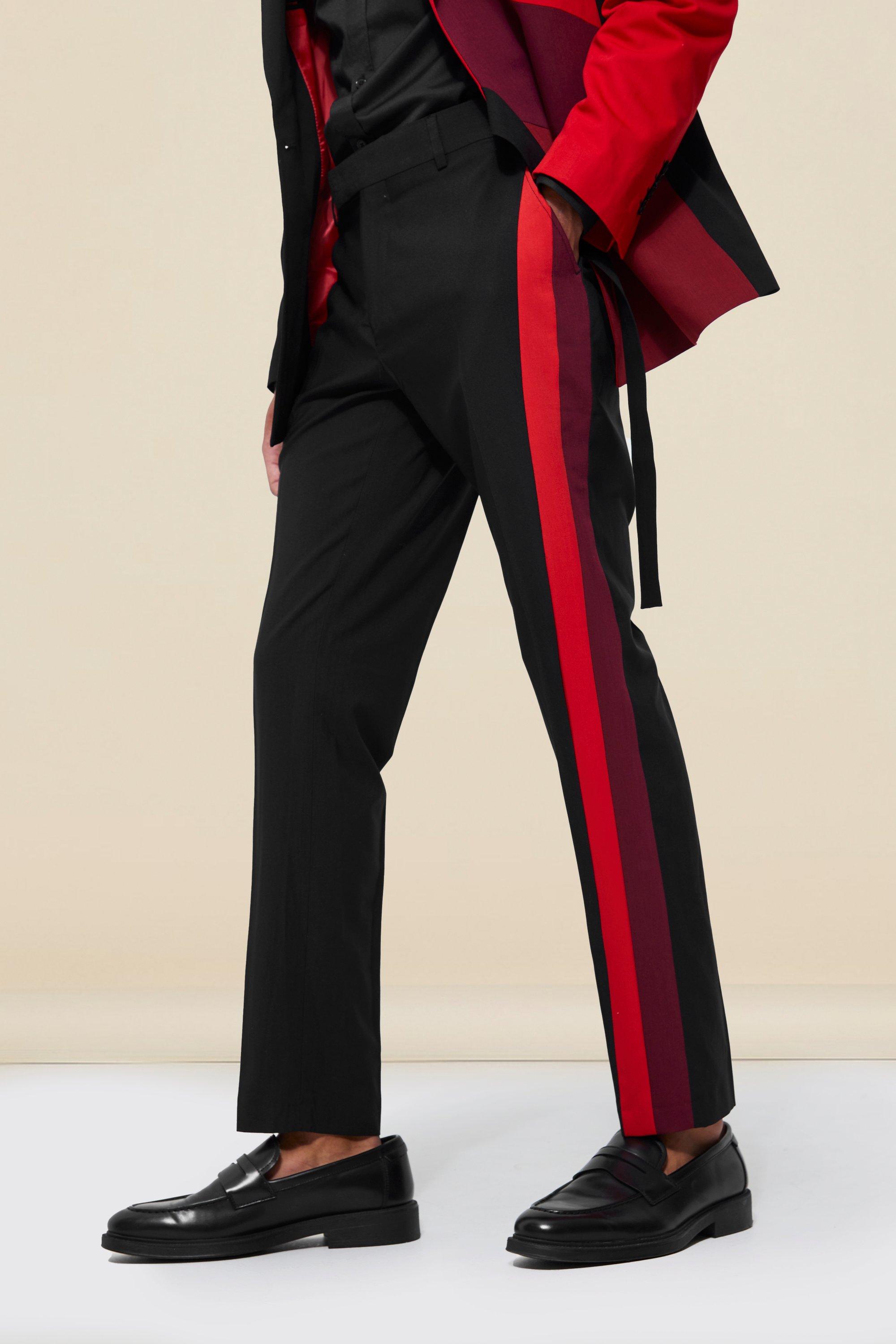 Red Skinny Spliced Dress Pants