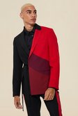 Red Double Breasted Skinny Wrap Suit Jacket 
