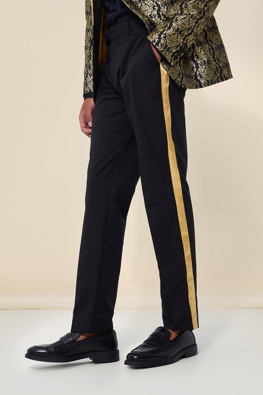 Black dress pants store with gold stripe