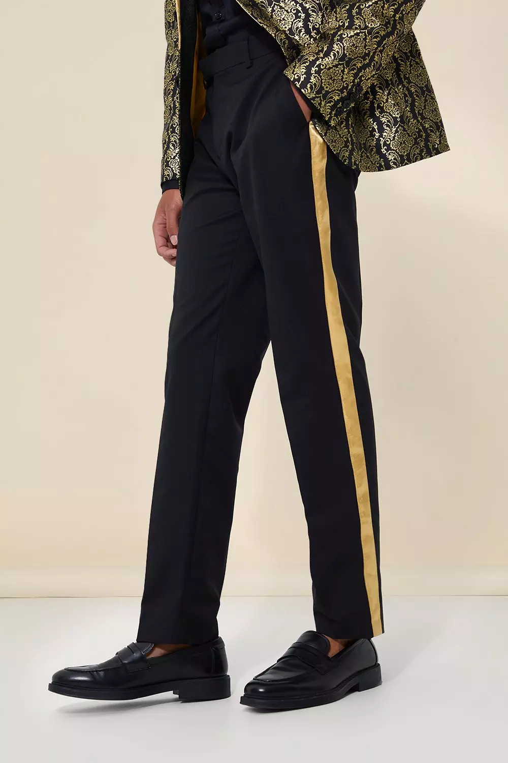 Black and gold striped trousers deals