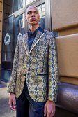 Gold Single Breasted Slim Jacquard Suit Jacket