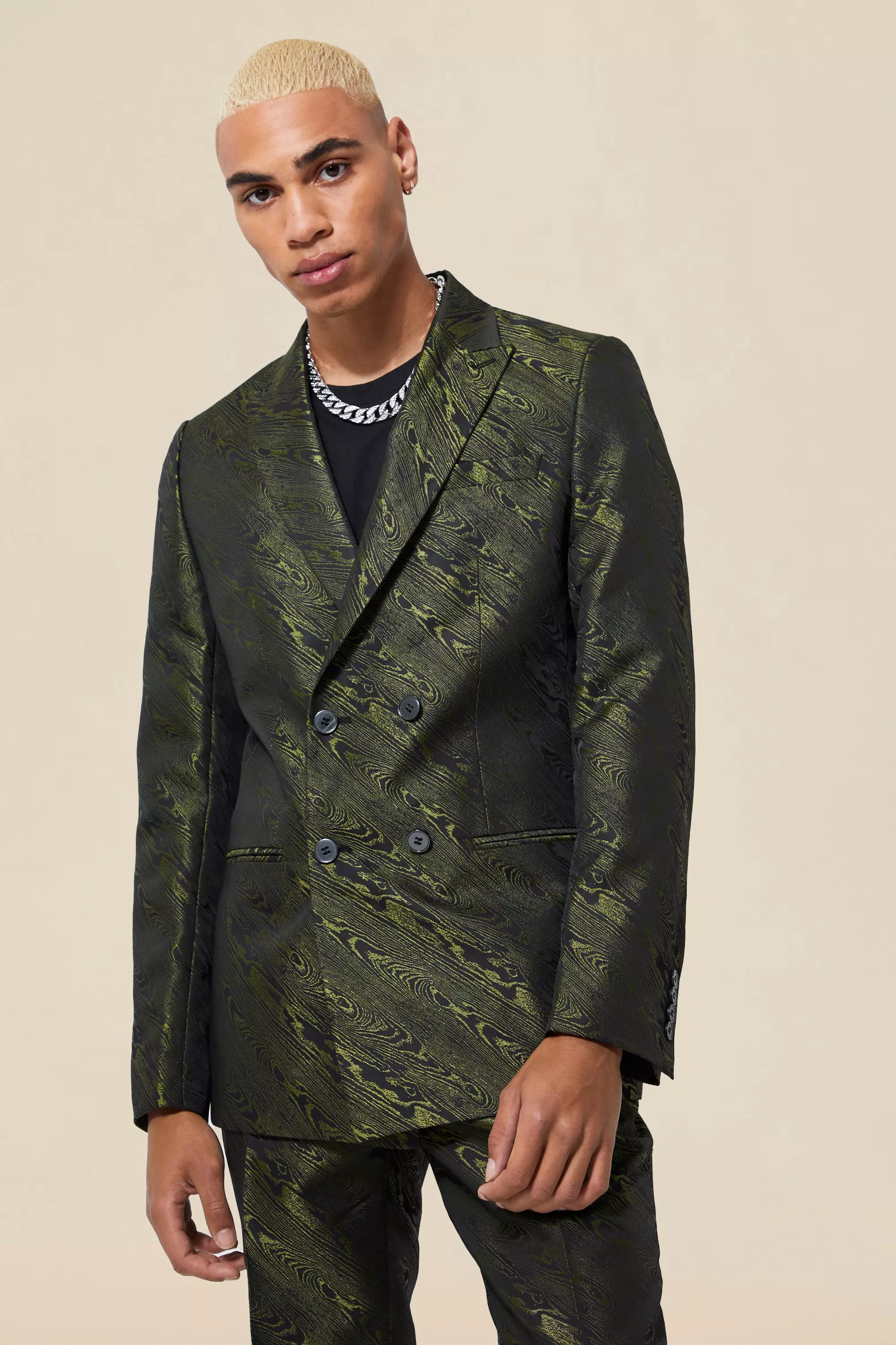 Completo Slim Fit in jacquard color oro immagine alternativa