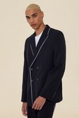 Black Double Breasted Relaxed Piping Suit Jacket 