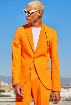 Single Breasted Super Skinny Chain Suit Jacket Orange