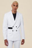 White Double Breasted Skinny Belt Suit Jacket