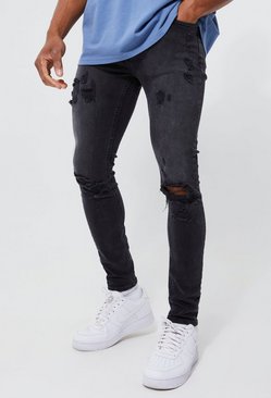 Black Mens Clothing Jeans Tapered jeans for Men BoohooMAN Denim Tapered Fit Knee Slash Jeans in Washed Black 