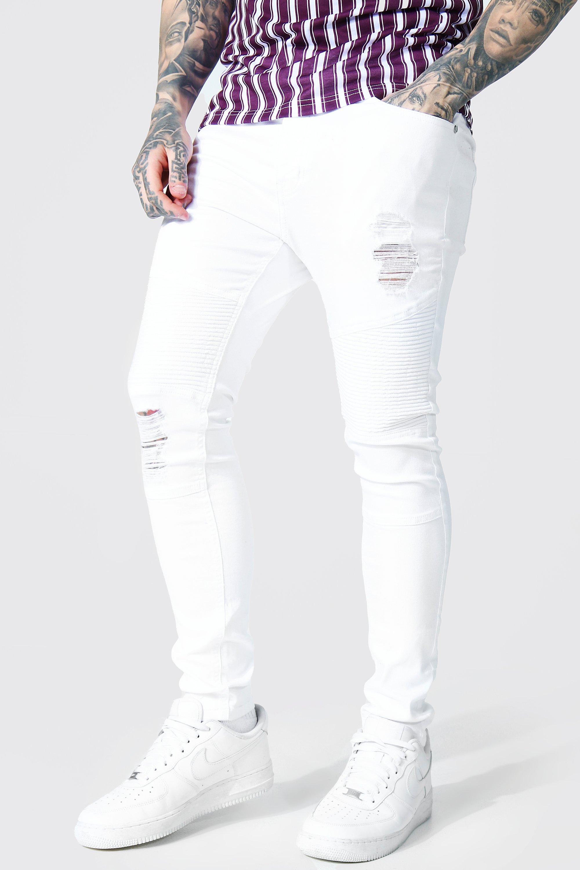 Spliced skinny best sale biker white jeans