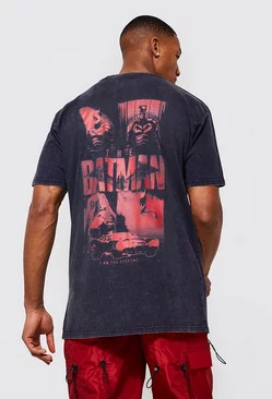 Oversized Batman Acid Wash License T-shirt Charcoal