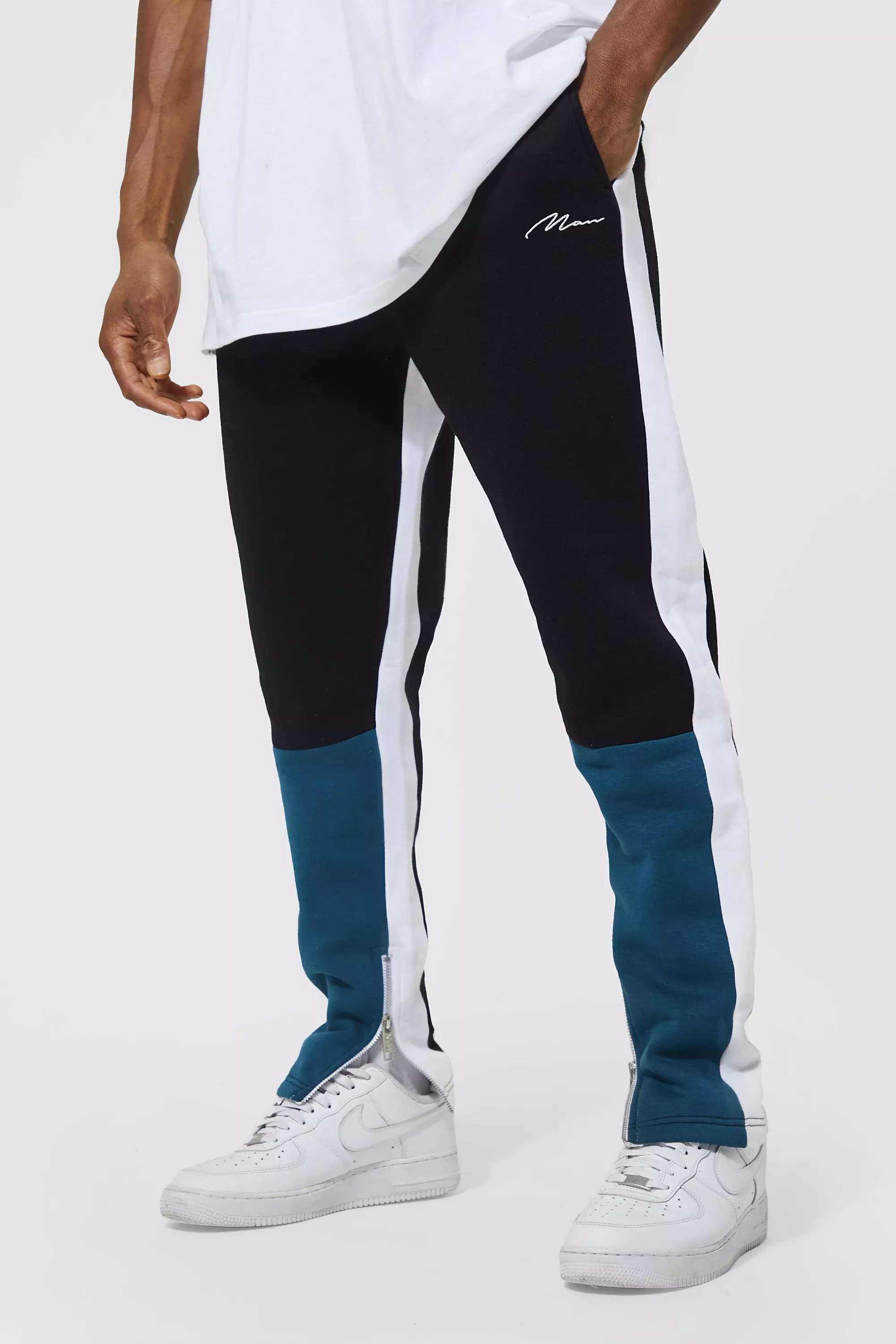 Skinny Fit Man Colour Block Joggers boohooMAN UK