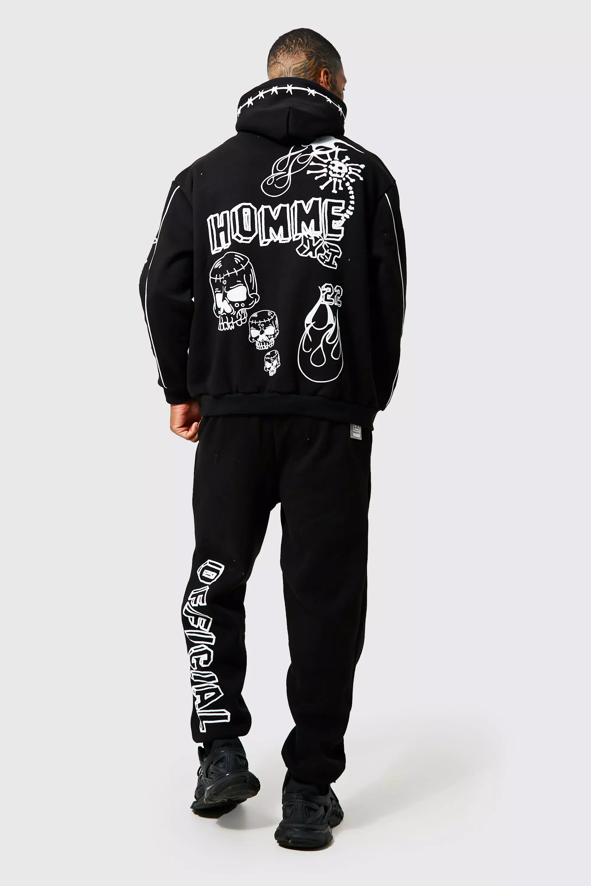Black Oversized Graffiti Tracksuit With Piping alternative image