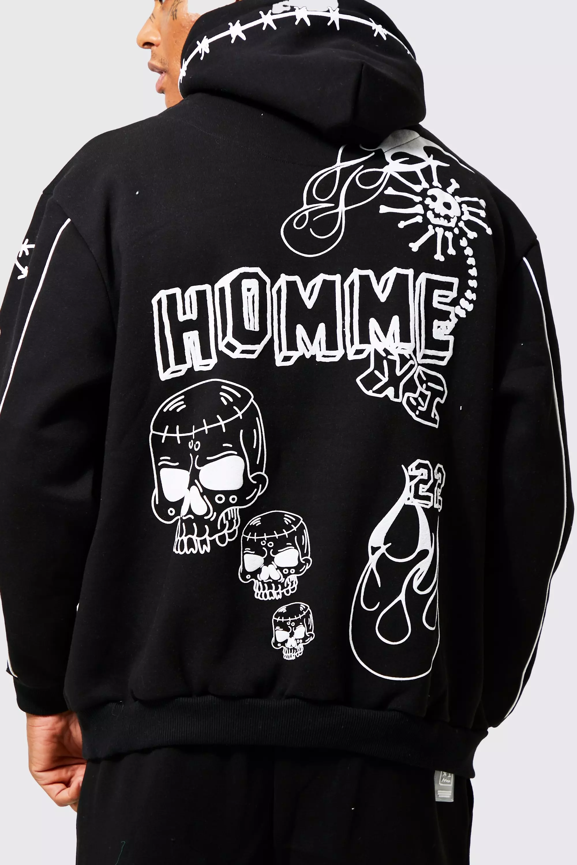 Black Oversized Graffiti Tracksuit With Piping alternative image
