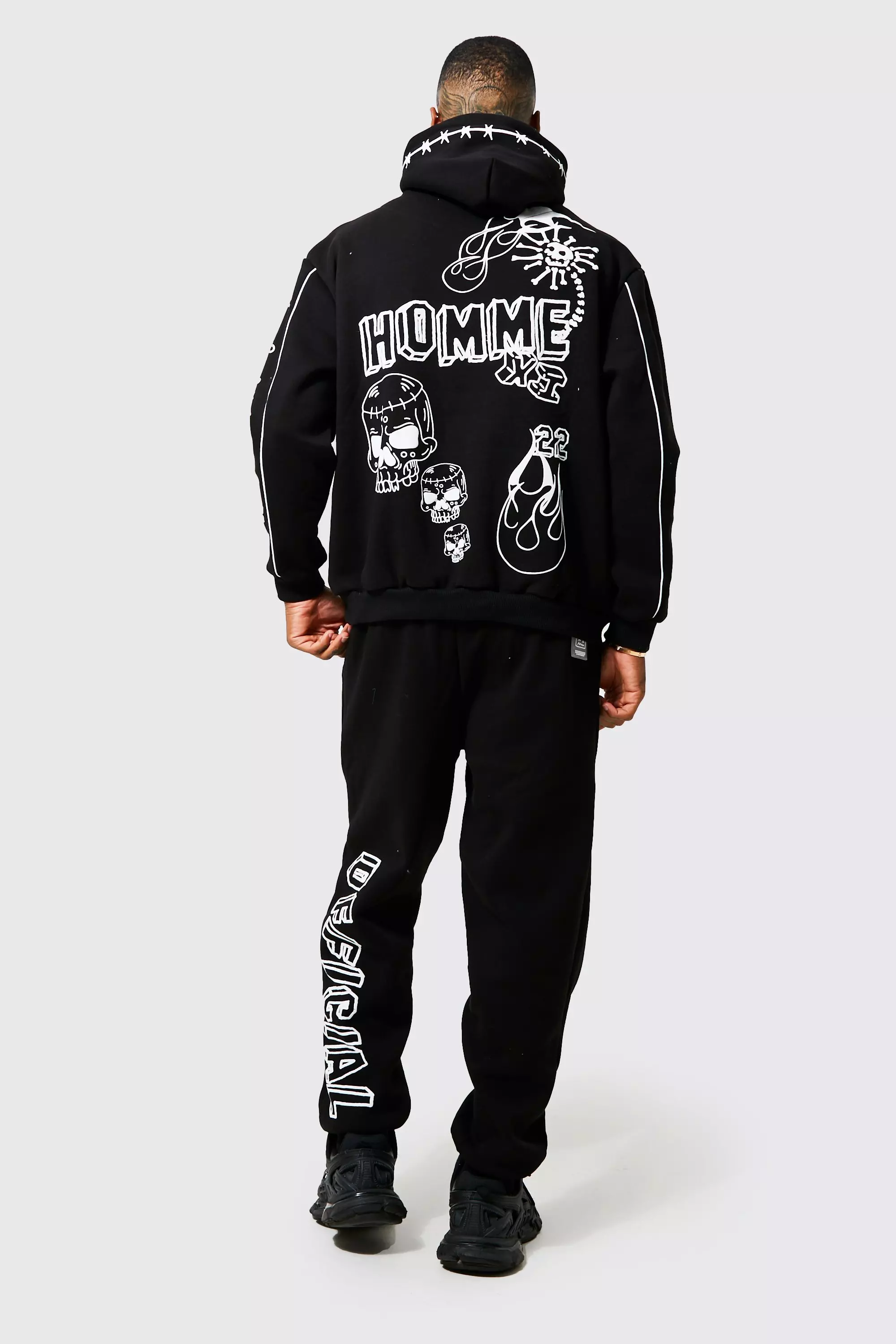 Black Oversized Graffiti Tracksuit With Piping alternative image