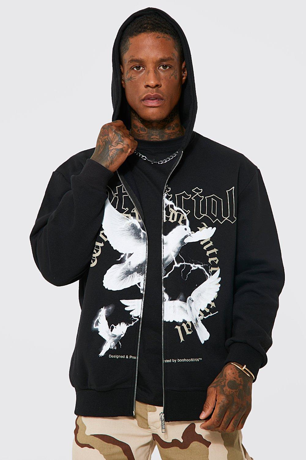 Tall Dove Graphic Zip Through Hoodie