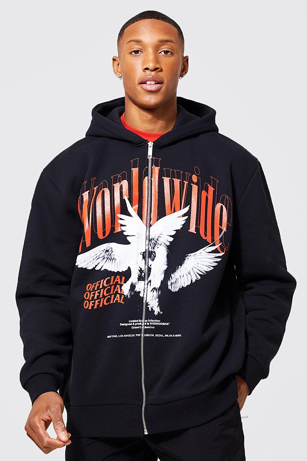 Oversized Worldwide Zip Through Hoodie boohooMAN USA