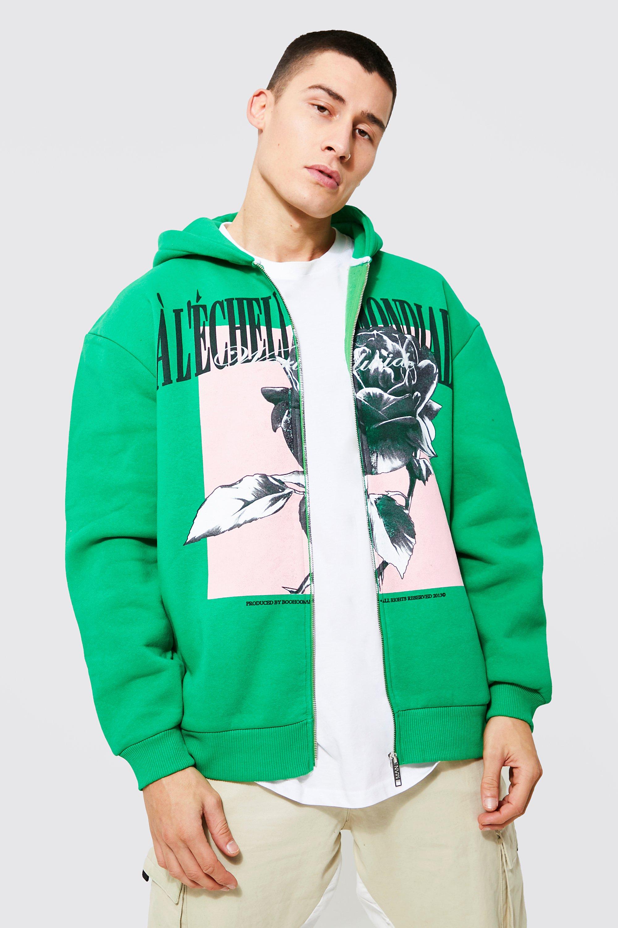 Boohooman green hoodie sale