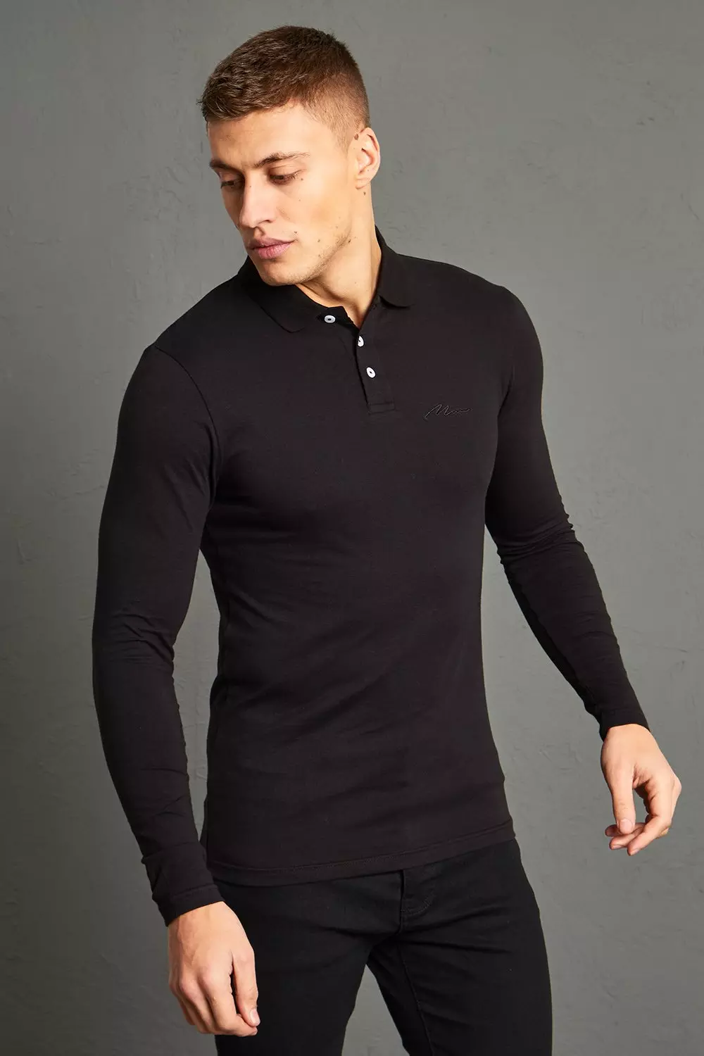 Polo moulant a manches longues et logo MAN boohooMAN FR