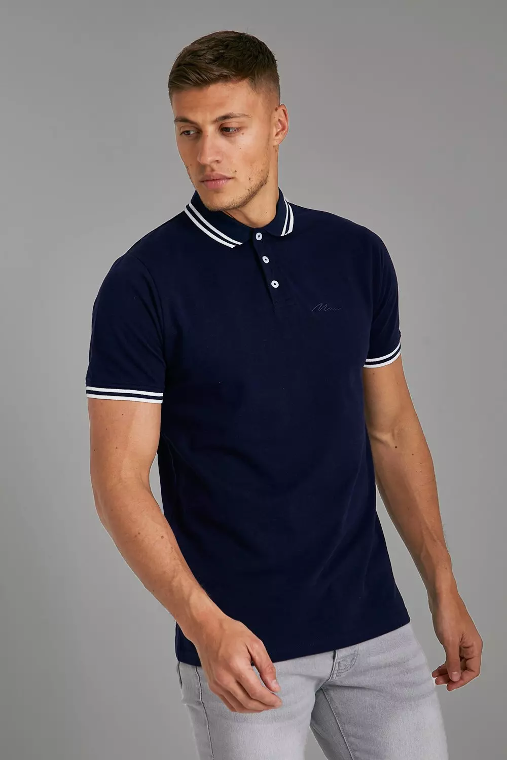 Slim Fit Man Signature Tipped Pique Polo Mid navy