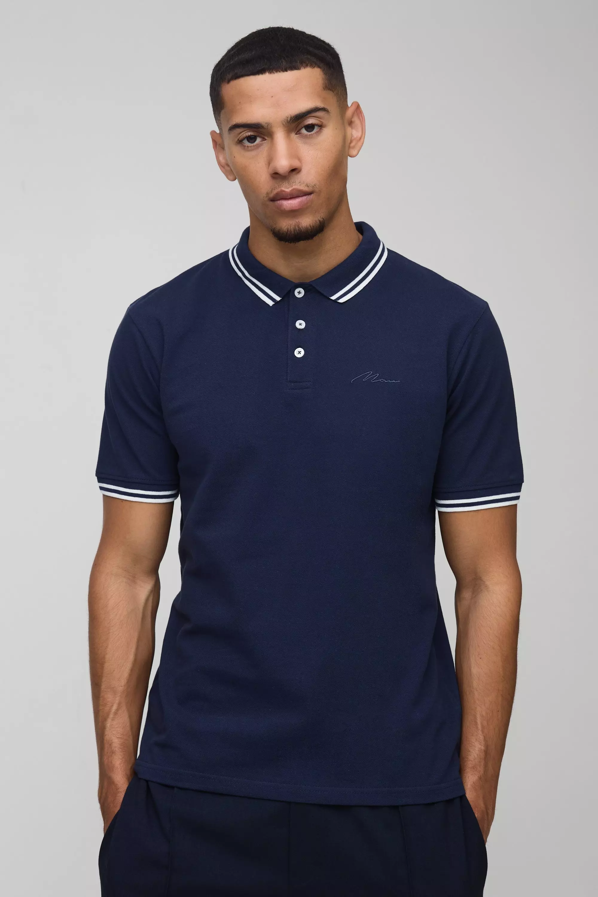 Mid navy Slim Fit Man Signature Tipped Pique Polo alternative image