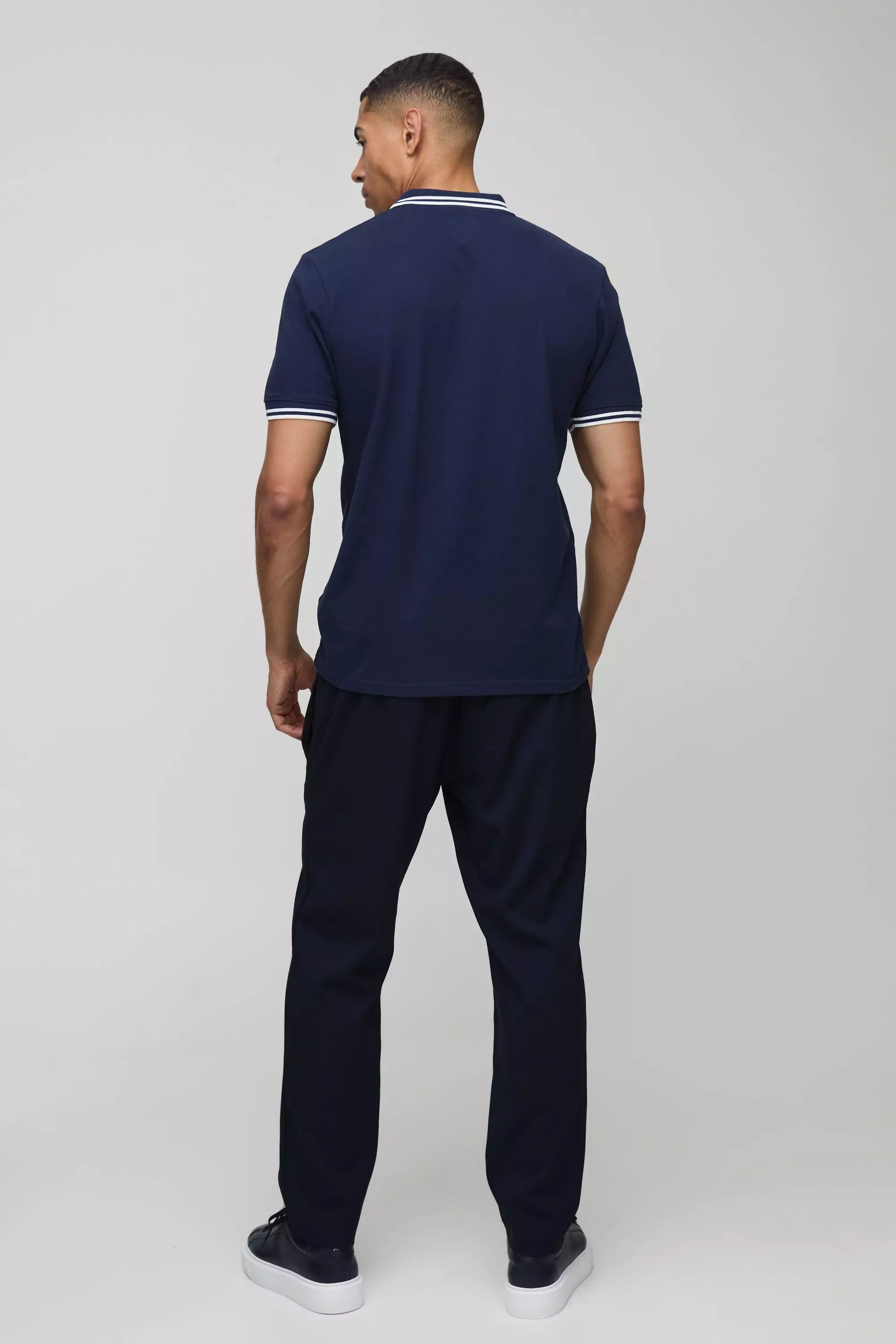 Mid navy Slim Fit Man Signature Tipped Pique Polo alternative image