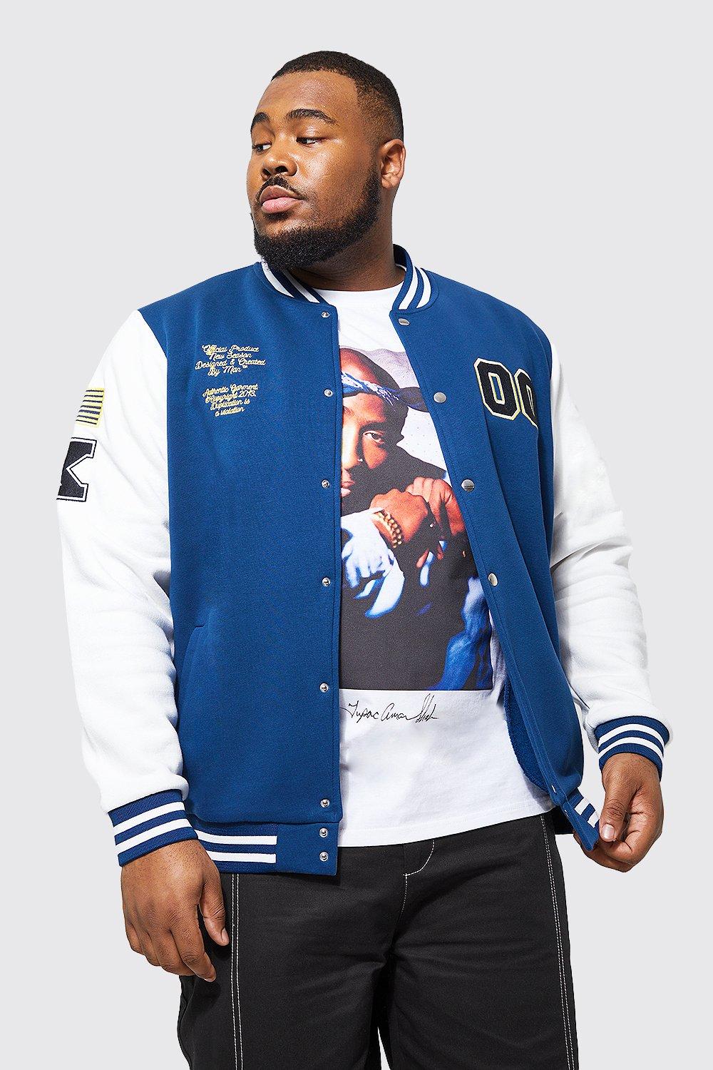 boohooMAN Mens Oversized Varsity Bomber Jacket - Blue