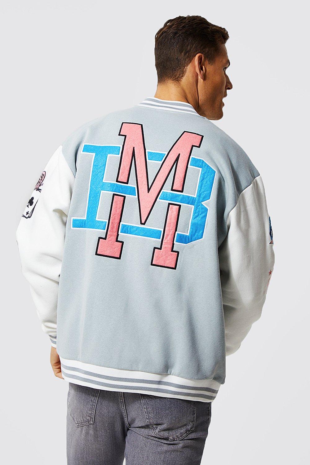 Tall Jersey Varsity Bomber Jacket With Badges