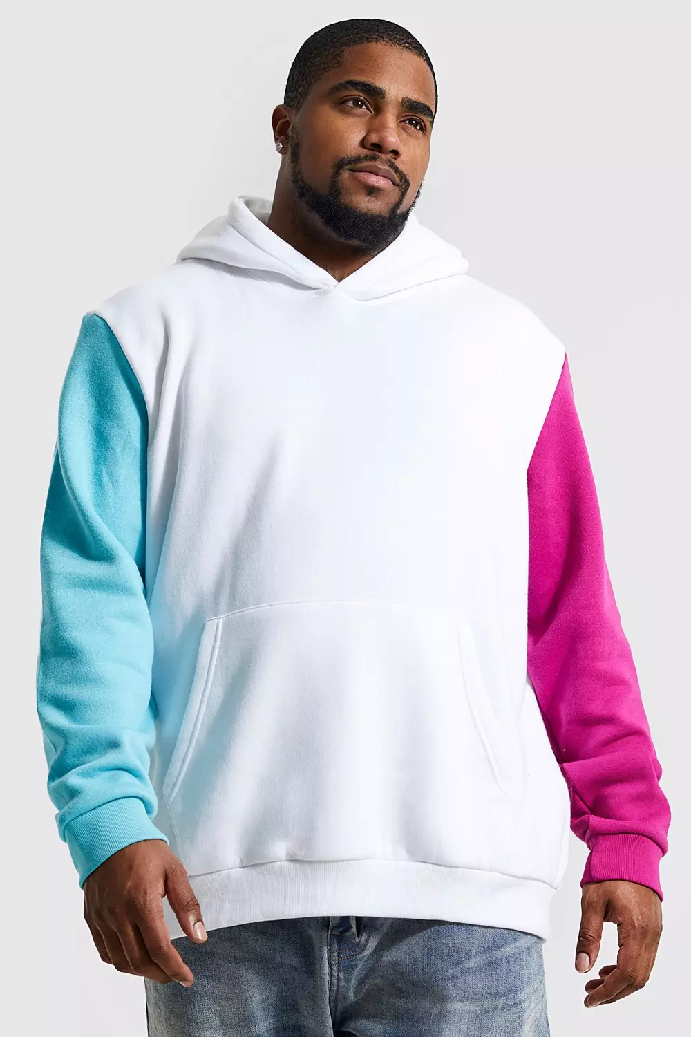 Plus Contrast Sleeve Colour Block Hoodie boohooMAN USA