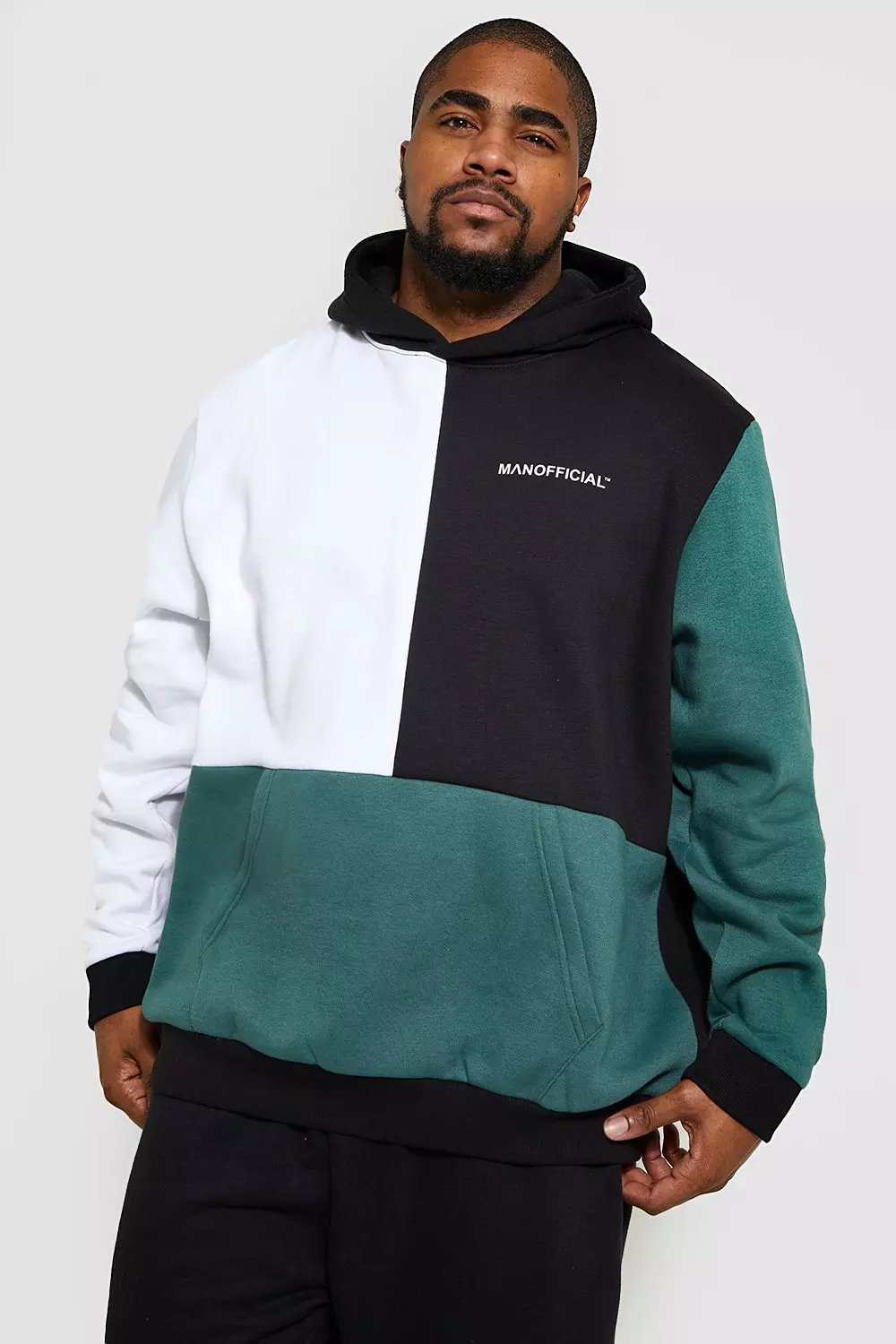 Plus Man Official Multi Colour Block Hoodie boohooMAN UK