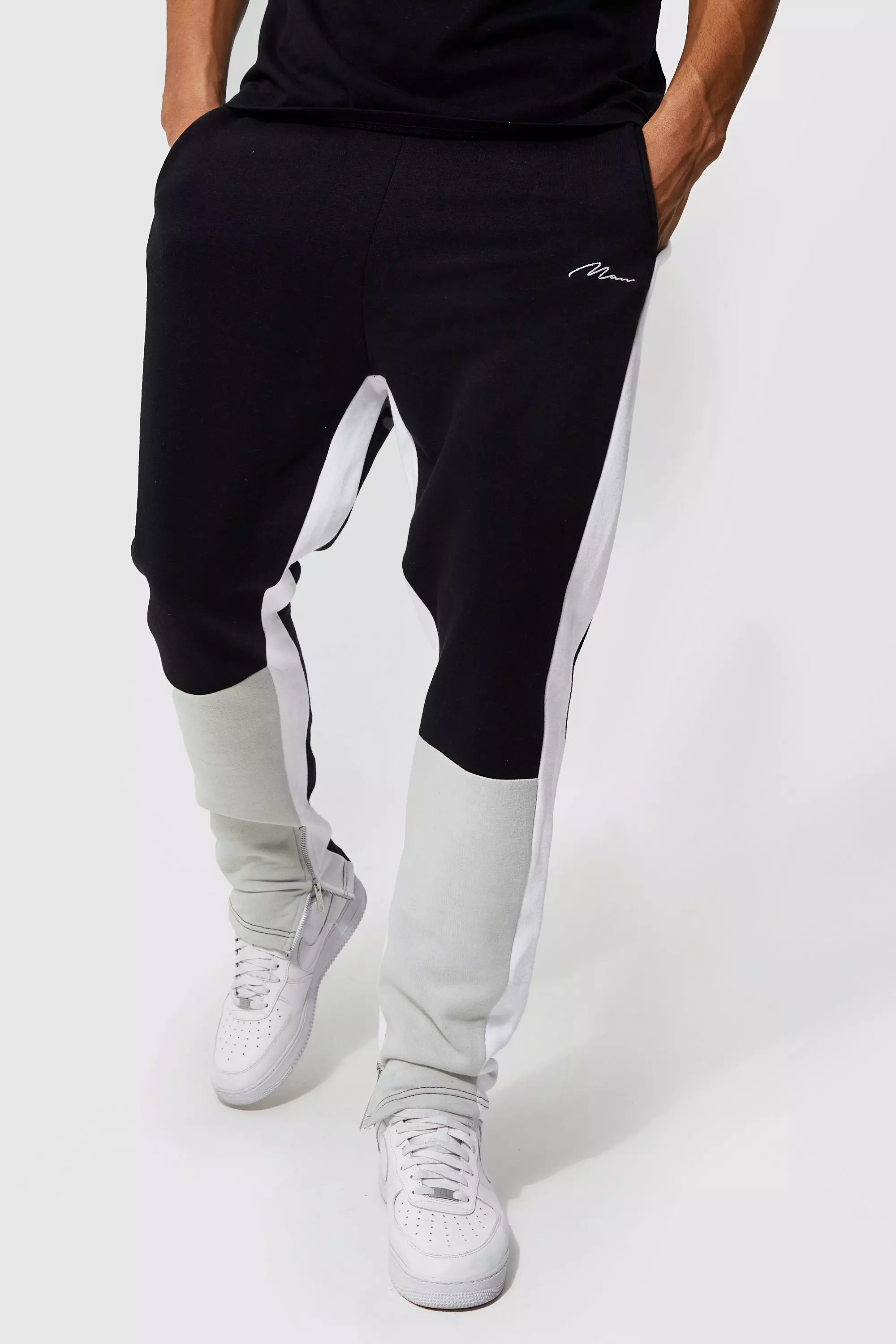 Tall Slim Fit Man Colour Block Joggers boohooMAN UK
