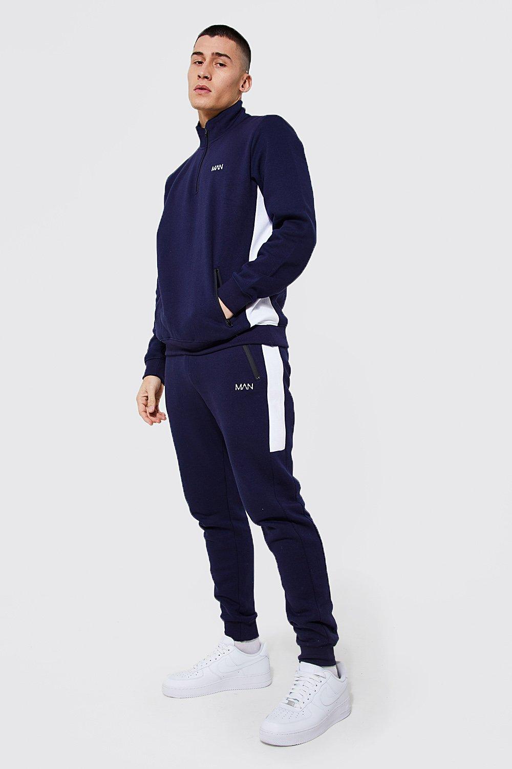 Boohooman navy hot sale tracksuit